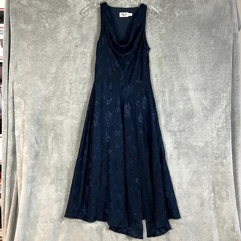 Eliza J Midi Dress Womens 4 Blue Floral Cowl Neck Evening Cocktail